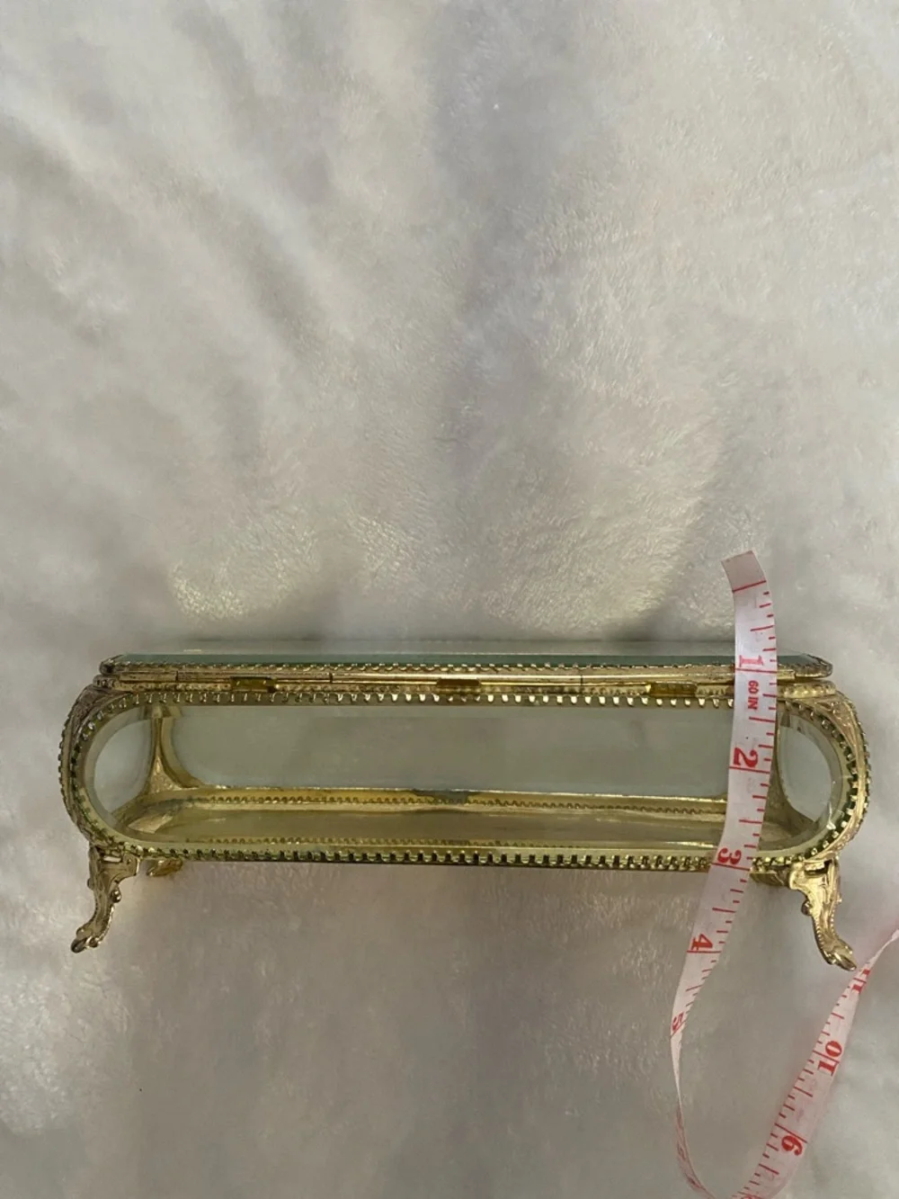 GRACE Vintage Gold Glass Jewelry Trinket Box - Decorative Vanity Organizer